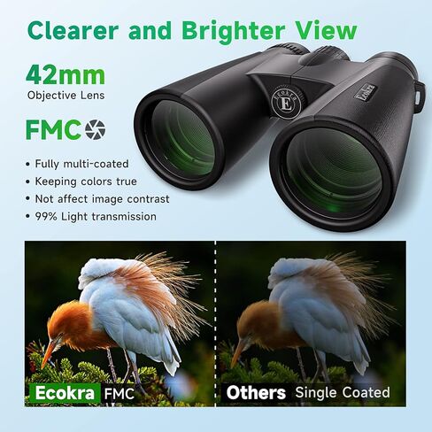 12x42 HD Binoculars for Adults, High Power Binoculars with Tripod Phone Adapter, Waterproof Compact Binoculars for Bird Watching Hunting Stargazing, Clear Low Light Night Vision, BAK4, FMC Prisms in Saudi Arabia