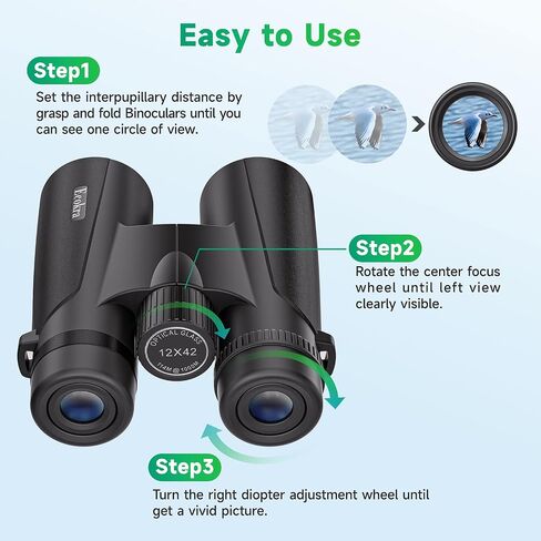 12x42 HD Binoculars for Adults, High Power Binoculars with Tripod Phone Adapter, Waterproof Compact Binoculars for Bird Watching Hunting Stargazing, Clear Low Light Night Vision, BAK4, FMC Prisms in Saudi Arabia