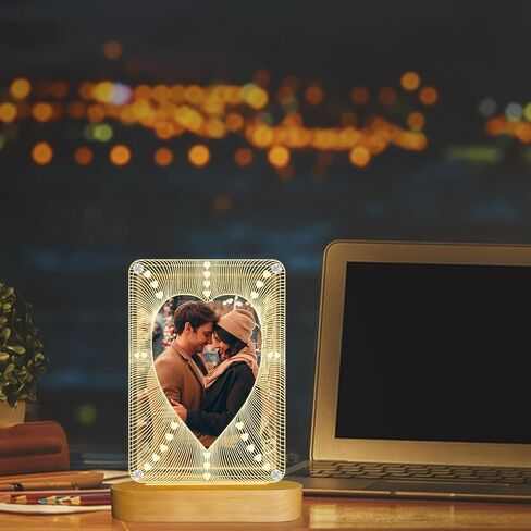 إطار صورة مضيء، إطار صورة أكريليك مقاس 4x6 بوصة من Attivolife مع إضاءة ليلية لديكور سطح المكتب أفضل الهدايا للزوجين والزوجة والفتاة والأم، هدية زفاف لعيد الحب في عيد الحب (Love2) in Kuwait