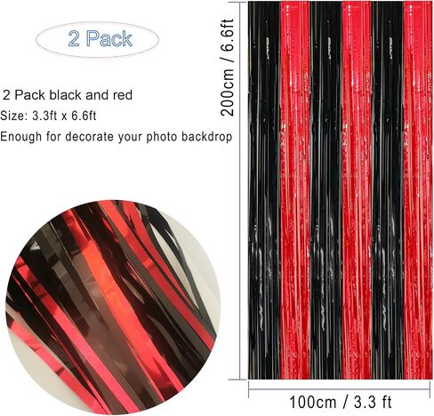 2 Pack Red Blue Foil Fringe Tinsel Party Backdrop Curtain | 3.3 x 6.6 ft Metallic Photo Booth Prop Streamer for Birthday Wedding Bachelorette Baby Shower Graduation Decor in Saudi Arabia