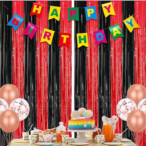 2 Pack Red Blue Foil Fringe Tinsel Party Backdrop Curtain | 3.3 x 6.6 ft Metallic Photo Booth Prop Streamer for Birthday Wedding Bachelorette Baby Shower Graduation Decor in Saudi Arabia