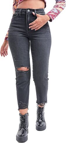 YMI Women's Junior Hybrid Dream High-Rise Slim Straight Jean with Frayed Hem in Saudi Arabia