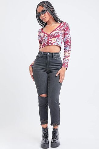 YMI Women's Junior Hybrid Dream High-Rise Slim Straight Jean with Frayed Hem in Saudi Arabia