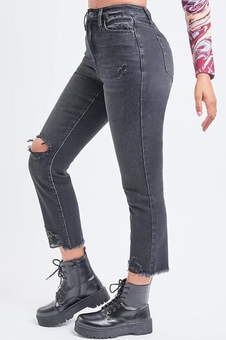 YMI Women's Junior Hybrid Dream High-Rise Slim Straight Jean with Frayed Hem in Saudi Arabia