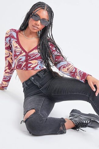 YMI Women's Junior Hybrid Dream High-Rise Slim Straight Jean with Frayed Hem in Saudi Arabia