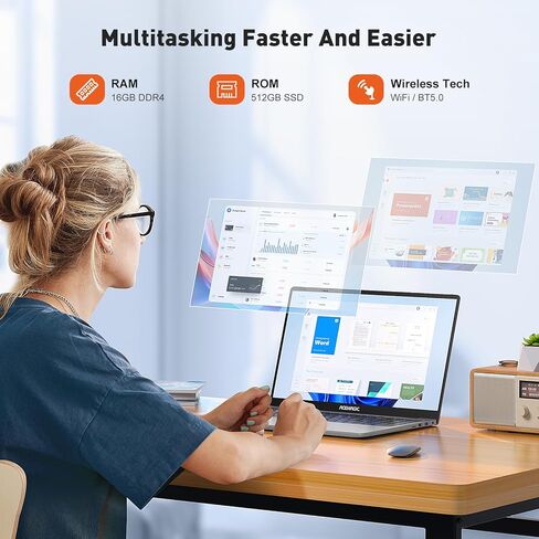 كمبيوتر محمول ACEMAGIC، كمبيوتر محمول 15.6 بوصة يعمل بنظام Windows 11 مزود بـ Quad-12th Alder Lake N95 (يصل إلى 3.4 جيجا هرتز)، 16 جيجابايت DDR4 512 جيجابايت SSD كمبيوتر محمول مع غلاف معدني، دعم، WiFi، BT5.0، مكبر صوت، ميكروفون in Kuwait