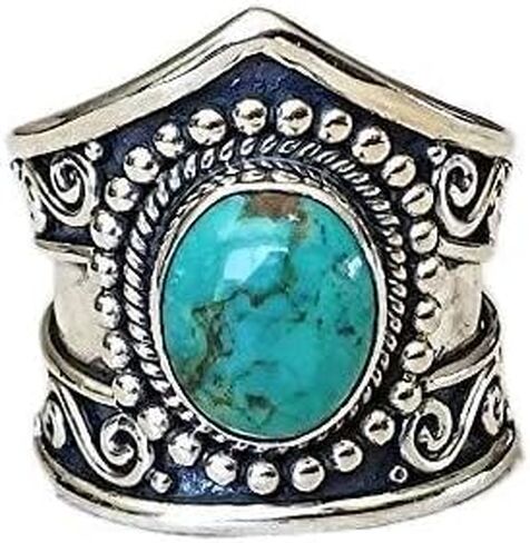 Women Men 925 Silver Ring Gift Gemstone Turquoise Wedding Engagement Size 6-10 (8) in Saudi Arabia