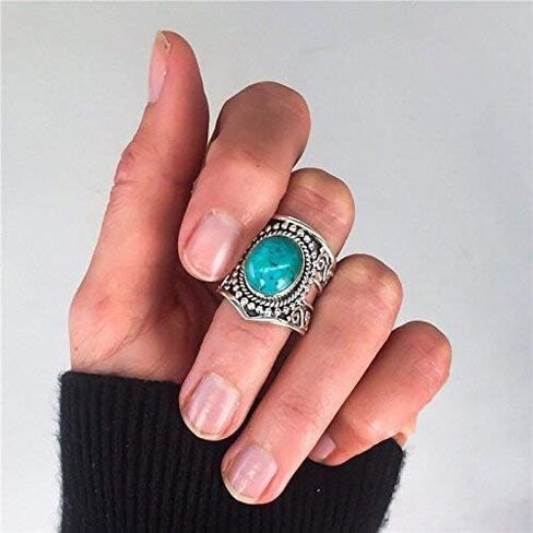 Women Men 925 Silver Ring Gift Gemstone Turquoise Wedding Engagement Size 6-10 (8) in Saudi Arabia