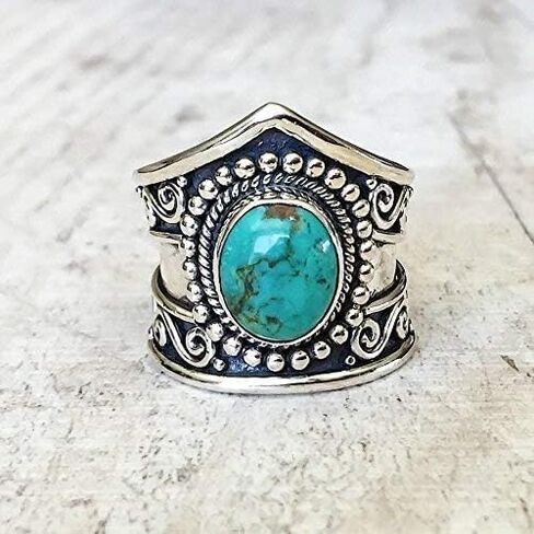 Women Men 925 Silver Ring Gift Gemstone Turquoise Wedding Engagement Size 6-10 (8) in Saudi Arabia