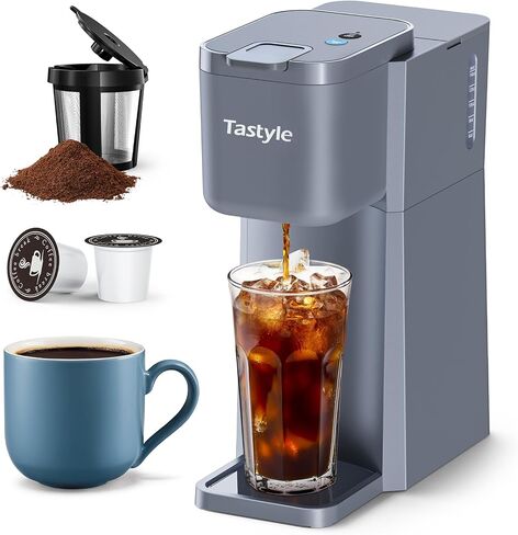 Tastyle Mini Single Cup Coffee Maker, Hot and Iced Coffee Maker for K Cup and Ground, 6 to14 Oz Brew Sizes, with Recipe Book, One Cup Small Pod Coffee Machine for Travel, RV, Dorm and Desk in Saudi Arabia