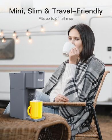 Tastyle Mini Single Cup Coffee Maker, Hot and Iced Coffee Maker for K Cup and Ground, 6 to14 Oz Brew Sizes, with Recipe Book, One Cup Small Pod Coffee Machine for Travel, RV, Dorm and Desk in Saudi Arabia