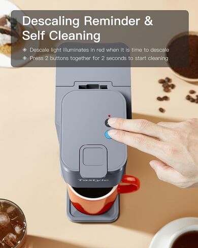 Tastyle Mini Single Cup Coffee Maker, Hot and Iced Coffee Maker for K Cup and Ground, 6 to14 Oz Brew Sizes, with Recipe Book, One Cup Small Pod Coffee Machine for Travel, RV, Dorm and Desk in Saudi Arabia