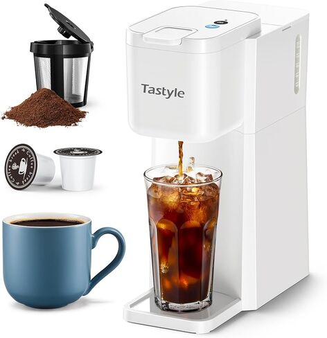 Tastyle Mini Single Cup Coffee Maker, Hot and Iced Coffee Maker for K Cup and Ground, 6 to14 Oz Brew Sizes, with Recipe Book, One Cup Small Pod Coffee Machine for Travel, RV, Dorm and Desk in Saudi Arabia