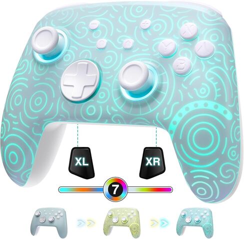 FUNLAB [نمط مضيء] وحدة تحكم Switch Pro لاسلكية متوافقة مع Switch/OLED/Lite، لوحة تحكم عن بعد بلوتوث Firefly مع 7 ألوان LED/مجداف/تيربو/تحكم في الحركة - سماوي in Kuwait