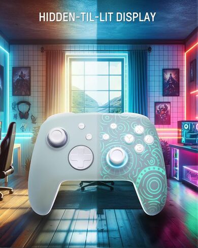 FUNLAB [نمط مضيء] وحدة تحكم Switch Pro لاسلكية متوافقة مع Switch/OLED/Lite، لوحة تحكم عن بعد بلوتوث Firefly مع 7 ألوان LED/مجداف/تيربو/تحكم في الحركة - سماوي in Kuwait