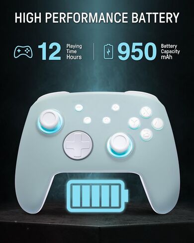 FUNLAB [نمط مضيء] وحدة تحكم Switch Pro لاسلكية متوافقة مع Switch/OLED/Lite، لوحة تحكم عن بعد بلوتوث Firefly مع 7 ألوان LED/مجداف/تيربو/تحكم في الحركة - سماوي in Kuwait