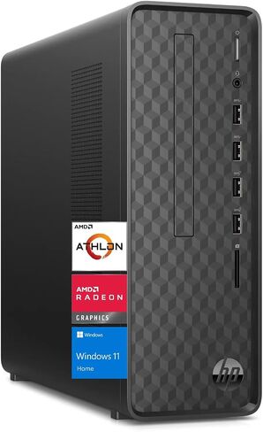 كمبيوتر مكتبي HP رفيع، AMD Athlon Silver 3050U، AMD Radeon Graphics، ذاكرة الوصول العشوائي 16 جيجابايت، 256 جيجابايت SSD، لوحة مفاتيح وماوس سلكية، واي فاي، بلوتوث، ويندوز 11 هوم، أسود in Saudi Arabia