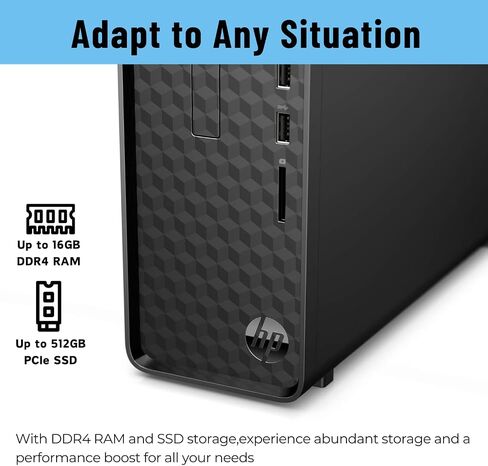 HP Slim Desktop, AMD Athlon Silver 3050U, AMD Radeon Graphics, 16GB RAM, 256GB SSD, Wired KB & Mouse, Wi-Fi, Bluetooth, Windows 11 Home, Black in Saudi Arabia