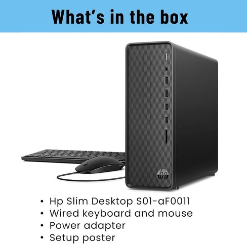 HP Slim Desktop, AMD Athlon Silver 3050U, AMD Radeon Graphics, 16GB RAM, 256GB SSD, Wired KB & Mouse, Wi-Fi, Bluetooth, Windows 11 Home, Black in Saudi Arabia