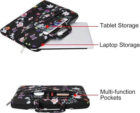 MOSISO Laptop Shoulder Bag Compatible with MacBook Air 15 inch M2 A2941 2023/Pro 16 2023-2019 M2 A2780 M1 A2485 A2141,15-15.6 inch Notebook, Seasons Flowers Polyester Sleeve Case with Belt, Black in Saudi Arabia