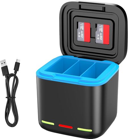 Battery Charger for GoPro Hero 8 Hero 7 Hero 6 Hero 5 Black, Triple Slot USB Charging Case with Type-C Cord Batteries Carry Case Fully Compatible with Original Go Pro 8 7 6 5 in Saudi Arabia