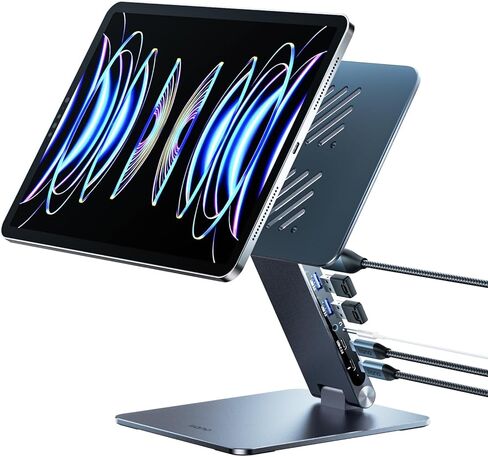 Magnetic Stand Hub for iPad Pro 12.9 Inch, Aluminum Alloy iPad Mount for Desk with Docking Station, Adjustable Holder with 4K@60Hz HDMI, 100W PD, USB 3.0 and 180° Adjustable 360° in Saudi Arabia