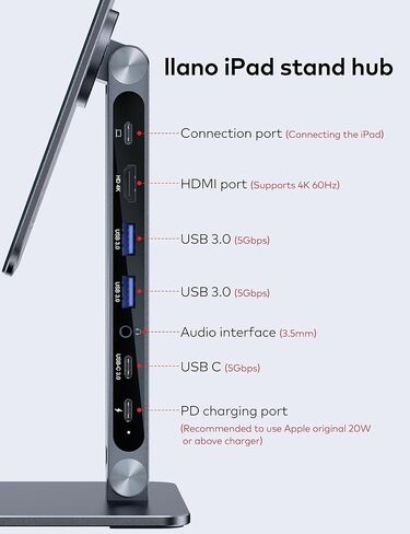 Magnetic Stand Hub for iPad Pro 12.9 Inch, Aluminum Alloy iPad Mount for Desk with Docking Station, Adjustable Holder with 4K@60Hz HDMI, 100W PD, USB 3.0 and 180° Adjustable 360° in Saudi Arabia