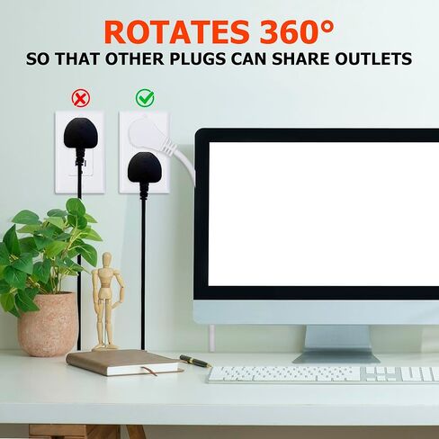 Flat Extension Cord with 360° Rotating Plug 6 Ft Power Strip with 4 USB Wall Charger (1 USB C Port) 3 Outlets White, Wall Mount Charging Station for Home, Office, Travel Essentials in Saudi Arabia