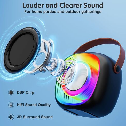 Karaoke Machine for Kids Adults, Portable Bluetooth Speaker with Wireless Microphone and Colorful Lights(Black) in Saudi Arabia