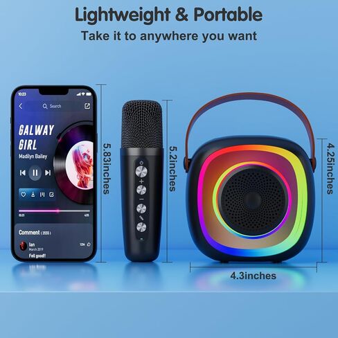 Karaoke Machine for Kids Adults, Portable Bluetooth Speaker with Wireless Microphone and Colorful Lights(Black) in Saudi Arabia