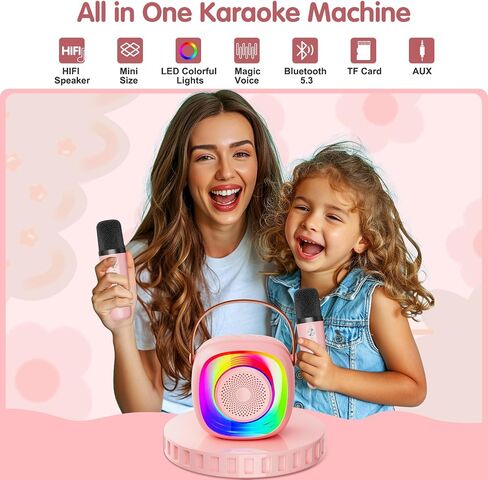 Karaoke Machine for Kids Adults, Portable Bluetooth Speaker with Wireless Microphone and Colorful Lights(Black) in Saudi Arabia