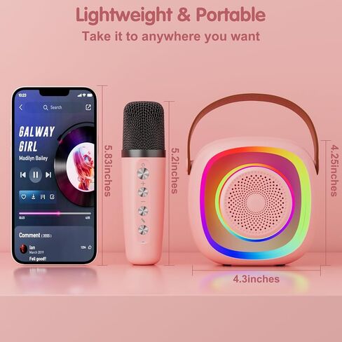 Karaoke Machine for Kids Adults, Portable Bluetooth Speaker with Wireless Microphone and Colorful Lights(Black) in Saudi Arabia
