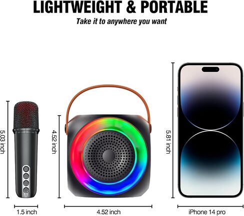 Karaoke Machine for Kids Adults, Portable Bluetooth Speaker with Wireless Microphone and Colorful Lights(Black) in Saudi Arabia