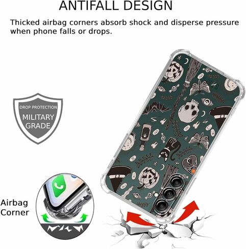 Black Halloween Clear Case for Samsung Galaxy A14 4G/5G,Pumpkin Skull Bat Pattern for Men Women,Trendy Transparent Soft TPU Bumper Case for Galaxy A14 in Saudi Arabia