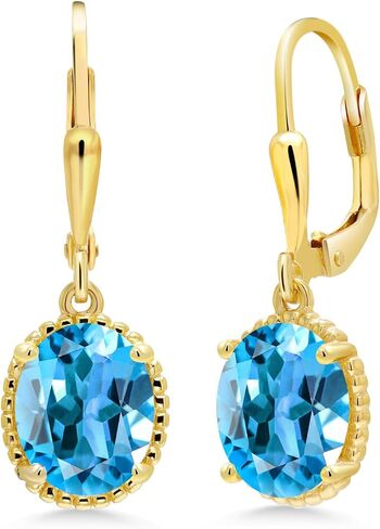 Gem Stone King 18K Yellow Gold Plated Silver Green Nano Emerald Leverback Dangle Earrings For Women (3.00 Cttw, Gemstone May Birthstone, Oval 9X7MM) in Saudi Arabia
