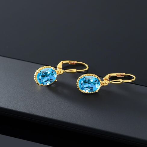Gem Stone King 18K Yellow Gold Plated Silver Green Nano Emerald Leverback Dangle Earrings For Women (3.00 Cttw, Gemstone May Birthstone, Oval 9X7MM) in Saudi Arabia