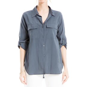 Max Studio Women's Tab Sleeve Button Front Blouse