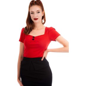 بلوزة Ro Rox Doris Pinup النسائية ذات الرقبة على شكل قلب من الخمسينيات وأكمام قصيرة