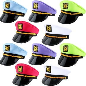 SGBETTER 10 Pack Adjustable Captain Hats Colorful Nautical Sailor Hat Marine Admiral Hat for Adult Cruise Captain Theme Party Costume Accessory, 5 Colors