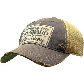 VINTAGE LIFE Raising My Husband is Exhausting Distressed Trucker Cap, Navy Blue, Cotton, Polyester, Indoor, Outdoor