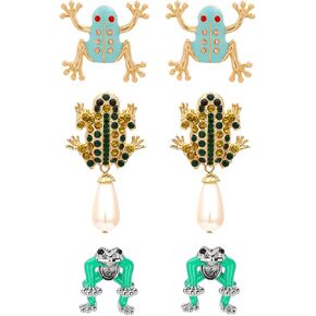 أقراط الضفدع للنساء - أقراط الضفدع الفريدة من نوعها على شكل جيتار الفراولة وأوراق اللوتس | لطيف الحيوان قطرة استرخى المجوهرات الفتيات في سن المراهقة عشاق الهدايا الجمالية in Kuwait