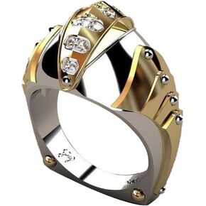 KOICCVQQ Fashion 925 Sterling Silver Ring Imbue Diamond Gold Ring Handmade Covered with Gold Armor Engagement Simple Eternity Romantic Oath Charm Ring Jewelry for Men Women Couple Size 10