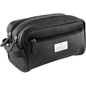 Black Genuine Calf Leather Handmade Travel Toiletry Bag | DOPP Kit | Cosmetics Pouch