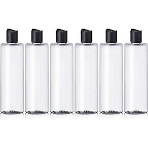 زجاجات بلاستيكية شفافة فارغة سعة 236 مل مع أغطية علوية على شكل قرص أسود، وحاويات أسطوانية قابلة لإعادة الملء للشامبو واللوشن والكريم والمزيد... عبوة من 6 قطع، خالية من مادة BPA، مصنوعة في الولايات المتحدة الأمريكية in Kuwait