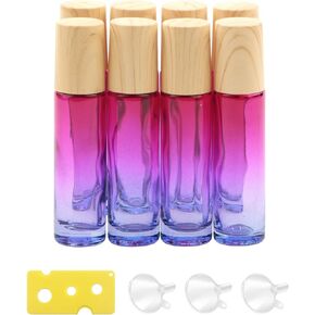 8 Pcs Glass Roller Bottles Essential Oils Perfume Roll on Bottles 10 ml (1/3 oz) Blue Gradient Rolling Bottles Vials Container for Oils Lip Balms