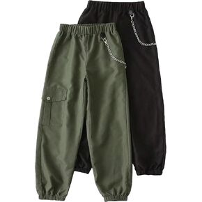 Floerns Girl's 2 Pcs Casual Elastic Waist Chain Detail Jogger Cargo Pants