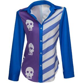 Sarah Lynn Cosplay Costume Women's Printed Skull Shirt Blue Button-up Long Sleeve Striped Shirt Uniform