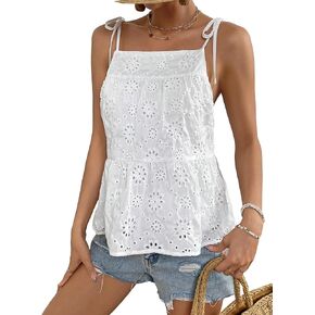 Verdusa Women's Tie Shoulder Square Neck Sleeveless Summer Peplum Cami Top