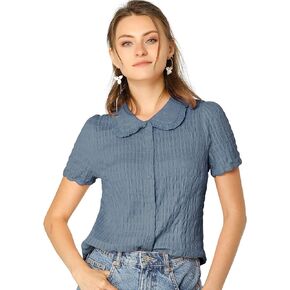 Allegra K Women's Sweet Peter Pan Collar Button Down Soft Shirt Blouse