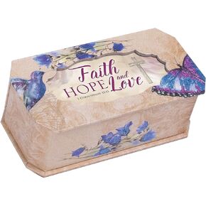 Cottage Garden Faith Hope and Love Butterfly and Bird Glitter Musical Box Plays Tune How Great Thou Art
